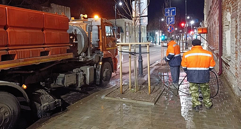 тротуары моют дэс субботник уборка